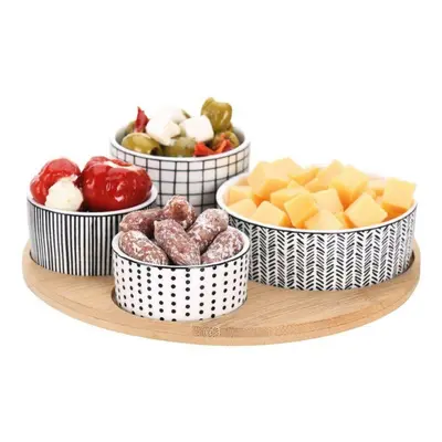 Zestaw miseczek do serwowania 5 el. Excellent Houseware ceramiczne bambusowa deska średnica 22 cm 1 kpl.