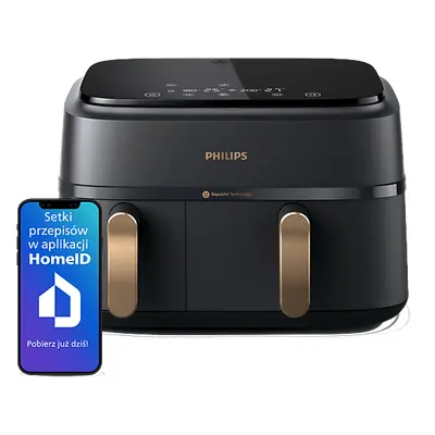 Frytkownica beztłuszczowa dwukomorowa Airfryer Philips Ovi Dual Basket NA352/00 z 2 szufladami