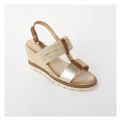 Sandały z 2 materiałów, na obcasie