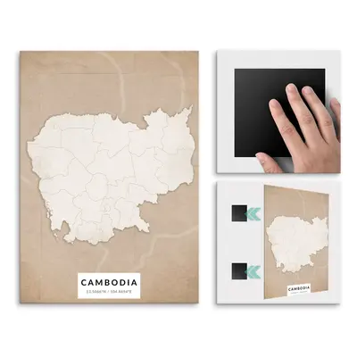 Plakat metalowy Mapa Vintage Kambodża M