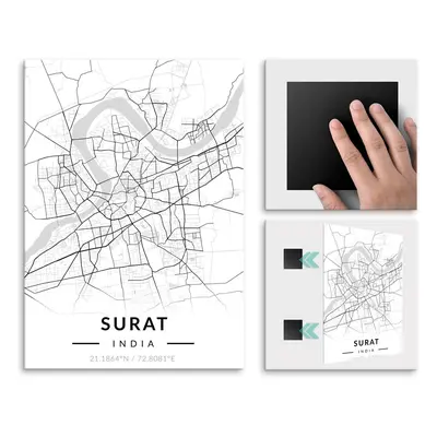 Plakat metalowy Mapa B&W Surat L