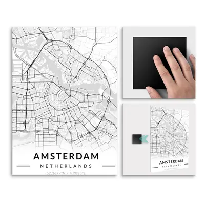Plakat metalowy Mapa B&W Amsterdam L