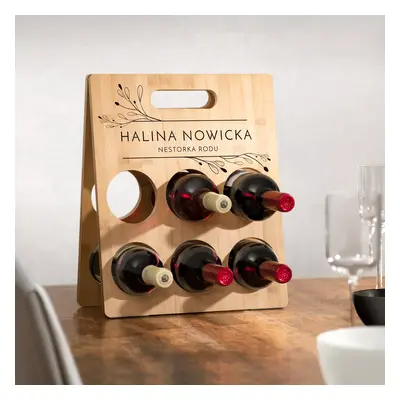 Drewniany stojak na wino z nadrukiem na prezent dla mamy babci