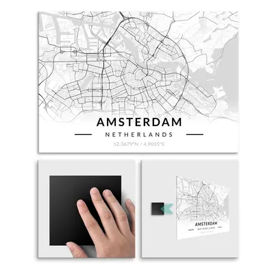 Plakat metalowy Mapa B&W Amsterdam L
