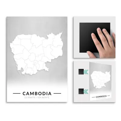 Plakat metalowy Mapa B&W Kambodża L