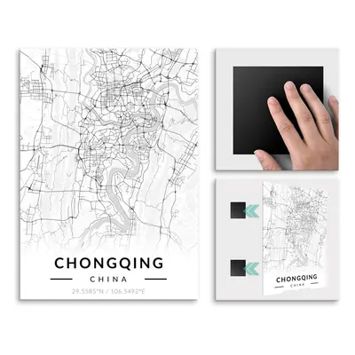 Plakat metalowy Mapa B&W Chongqing, M