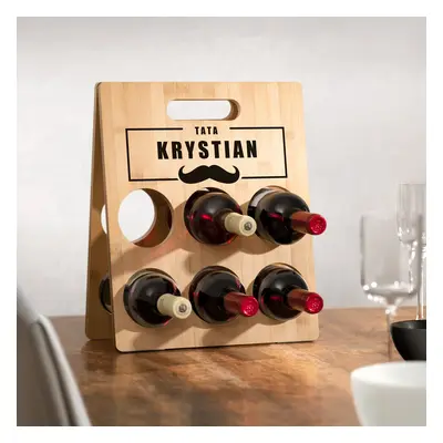 Drewniany stojak na wino z nadrukiem na prezent dla taty