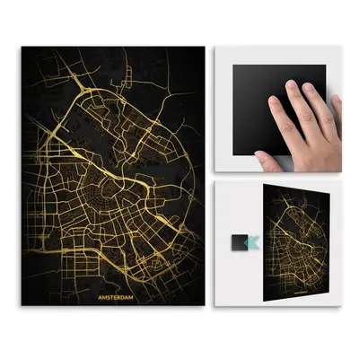 Plakat metalowy Mapa City Lights Amsterdam M