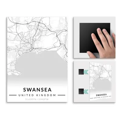 Plakat metalowy Mapa B&W Swansea L