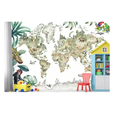 Fototapeta dla dzieci mapa świata safari M045