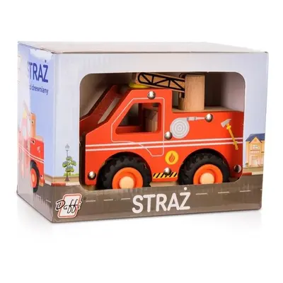 Drewniane auto z oponami - straż pożarna