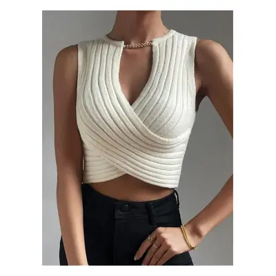 Elegancki krótki top damski - Kremowy L