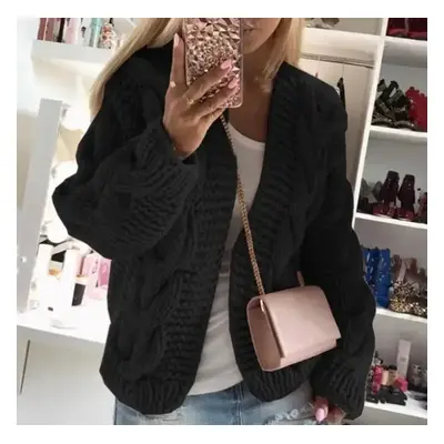 Modny ażurowy sweter damski w jednolitym kolorze - Czarny XL