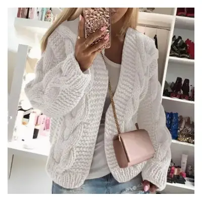 Modny ażurowy sweter damski w jednolitym kolorze - Biały XL
