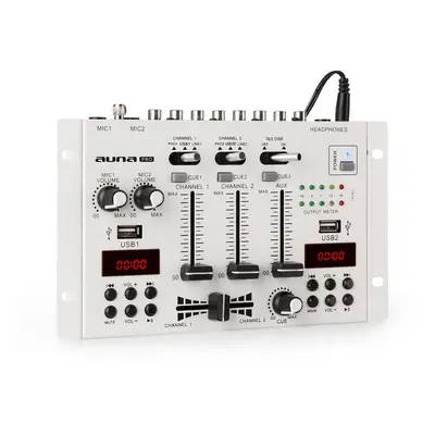 Auna Pro DJ-22BT, MKII, mixér, 3/2 kanálový-DJ-mixážny pult, BT, 2xUSB, montáž na rack, biely