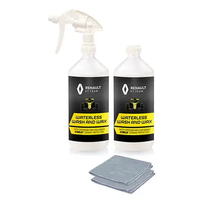 Renault F1 Waterless Wash & Wax 1L Bottles with Trigger & Microfibre Cloths