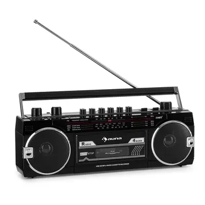 Auna Duke MKII, magnetofón, rádio, BT, USB, SD slot, teleskopická anténa, čierny