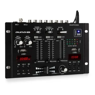 Auna Pro DJ-22BT, MKII, mixér, 3/2 kanálový-DJ-mixážny pult, BT, 2xUSB, montáž na rack, čierny