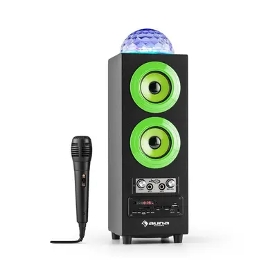 Auna DiscoStar Green, prenosný 2.1 bluetooth reproduktor, USB, akumulátor, LED, mikrofón