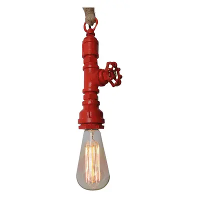 Lampa wisząca Vintage z liną konopną – czerwona