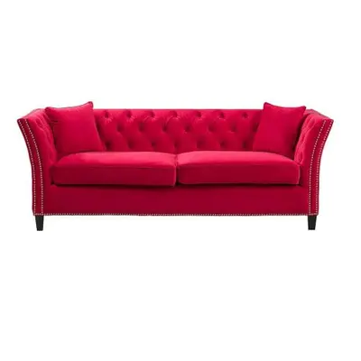 Sofa Chesterfield Modern Velvet Raspberry Red 3-os.