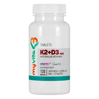 Witamina K2 K-2 MK-7 K2MK7 MAX 200mcg + D3 D-3 2000IU 120 tabletek MyVita