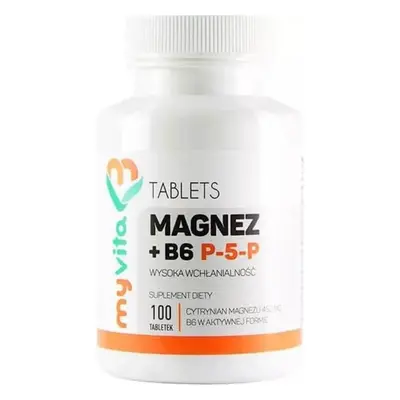 Magnez cytrynian magnezu + B6 P-5-P w aktywnej formie 100 tabletek MyVita