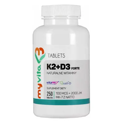 Witamina K2 MK-7 K2MK7 100mcg + D3 z lanoliny 2000IU 250 tabletek MyVita