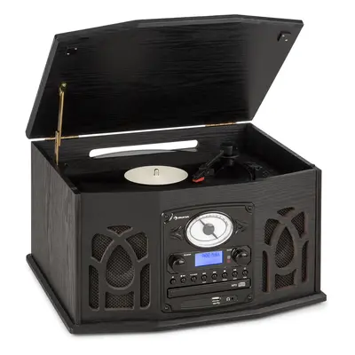 Auna NR-620, DAB, stereo systém, drevo, gramofón, DAB+, prehrávač CD, čierny