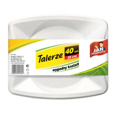 Talerze jednorazowe plastikowe JAN NIEZBĘDNY BIAŁE 40 szt