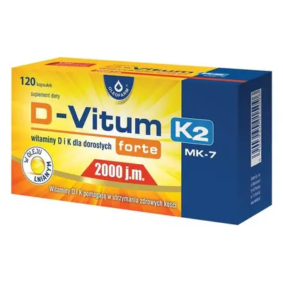 Witamina K i D dla dorosłych D-Vitum forte D3 2000 j.m. naturalna K2 MK-7 75 mcg 120 kapsułek Ol