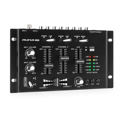 Auna Pro TMX-2211, MKII, DJ-Mixer, 3/2 kanálový, crossfader, talkover, montáž na rack, čierny