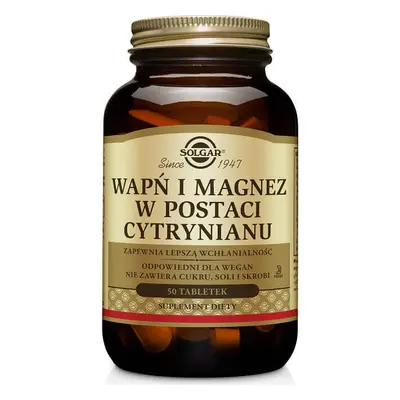 Wapń 600mg i magnez 300mg w postaci cytrynianu 50 tabletek Solgar