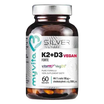 Witamina K2 K-2 100 µg + D3 D-3 2000 IU Vegan Forte 60 kapsułek 33 g MyVita Silver Pure