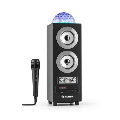 Auna DiscoStar Silver, prenosný 2.1 bluetooth reproduktor, USB, akumulátor, LED, mikrofón
