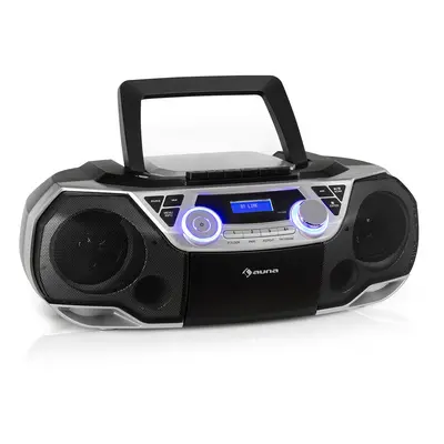 Auna Roadie 2K, boombox, CD prehrávač, kazetové rádio, DAB/DAB+, UKW, bluetooth, strieborný