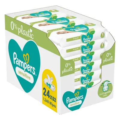 Pampers Sensitive Plastic Free nawilżane chusteczki oczyszczające dla dzieci do skóry wrażliwej