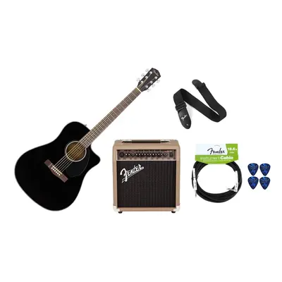 Fender CD-60SCE Black PACK Black Dreadnought z elektroniką