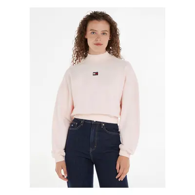 Tommy Jeans Mock Neck Badge Boxy Cropped Bluza Różowy