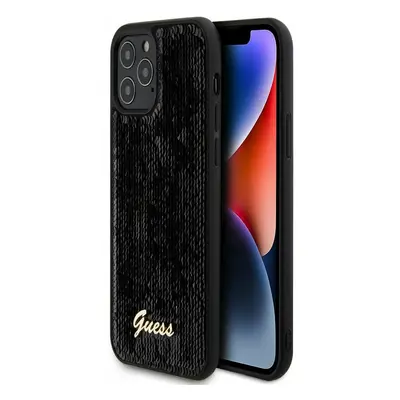 Guess Sequin Script Logo Zadní Kryt pro iPhone 12/12 Pro Black Etui na telefon Fioletowy