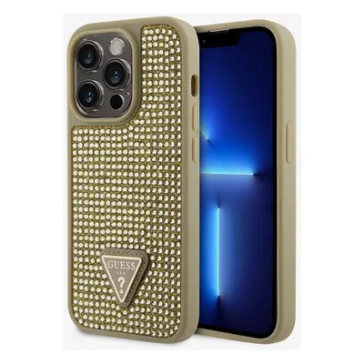 Guess Rhinestones Triangle Metal Logo Kryt pro iPhone Pro Gold Etui na telefon Fioletowy