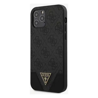 Guess PU 4G Triangle Zadní Kryt pro iPhone 12/12 Pro 6.1 Grey Etui na telefon Fioletowy