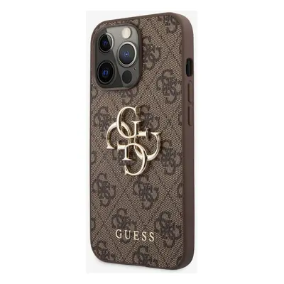 Guess PU 4G Metal Logo Zadní Kryt pro iPhone Pro Max Brown Etui na telefon Fioletowy