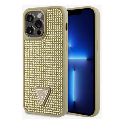 Guess Rhinestones Triangle Metal Logo Kryt pro iPhone Pro Max Gold Etui na telefon Fioletowy