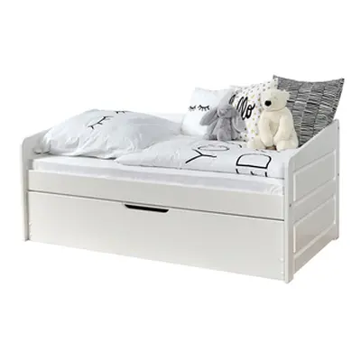 TiCAA Łóżko Sofa Mini Micki Buk biały z dodatkowym łóżkiem z materacami