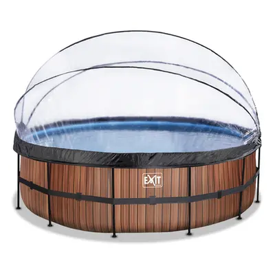 EXIT Basen ramowy ø488x122cm (filtr 12v Sand ) - Wood Optics + Sunroof + Heat Pump