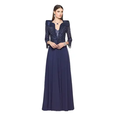 Impero Couture AJ3025 Sukienki długie Niebieski
