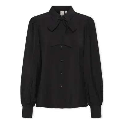 Y.a.s YAS Noos Pil LS Bow Shirt - Black Bluzki Czarny