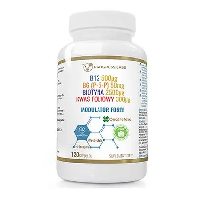 PROGRESS LABS Modulator Forte - 120caps. - Modulator Homocysteiny Witamina B12 B6 Biotyna Kwas F