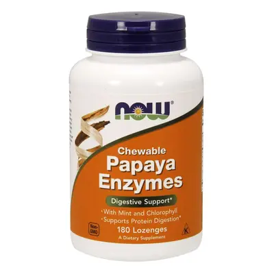 NOW Papaya Enzymes, naturalne enzymy trawienne, 180 pastylek do ssania